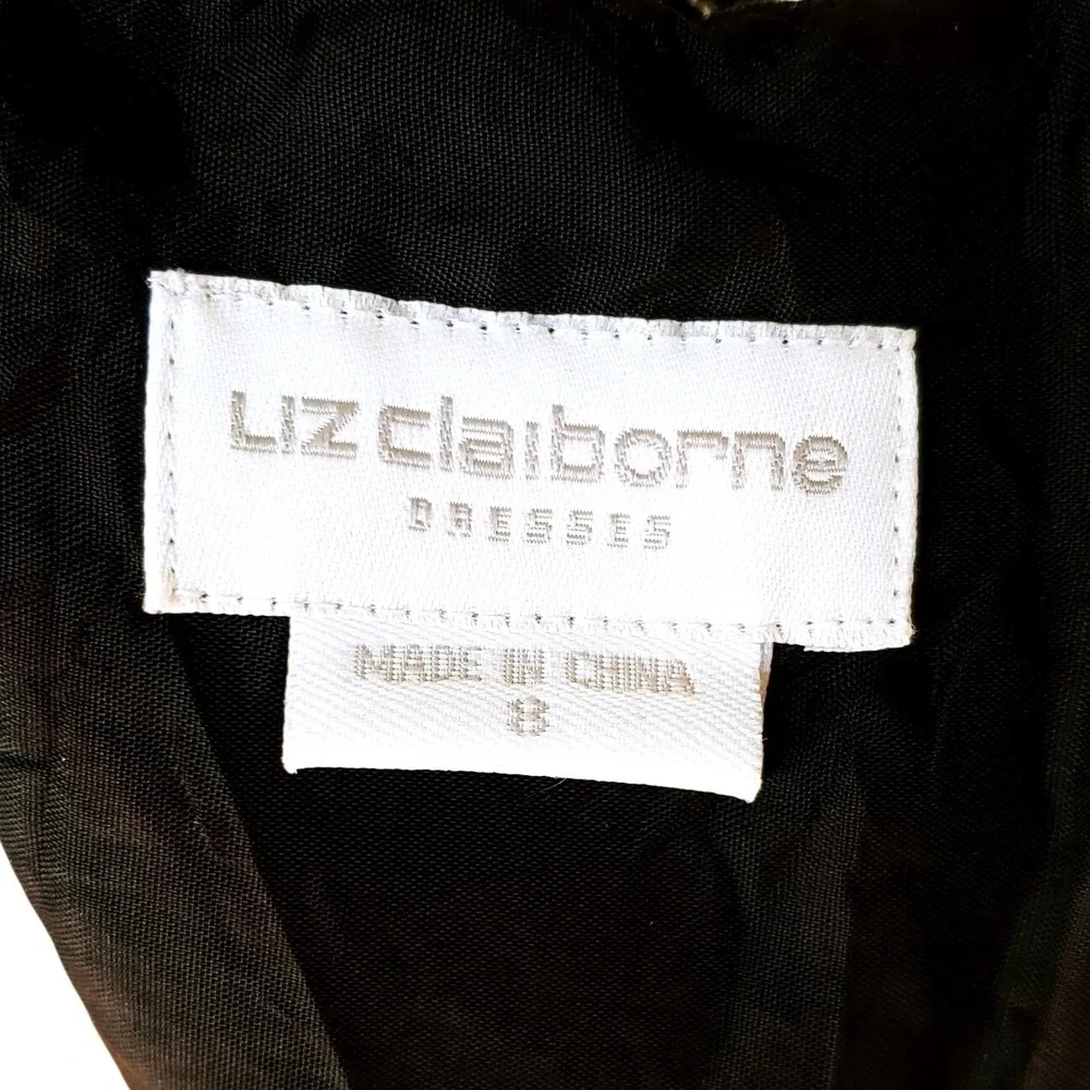 Liz Claiborne Shift Dress Womens 8 Black Linen Floral Paisley Embroidered‎